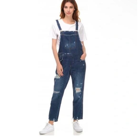 Zara Trafaluc Denimwear Overalls Size Medium Distressed Blue - Picture 1 of 8